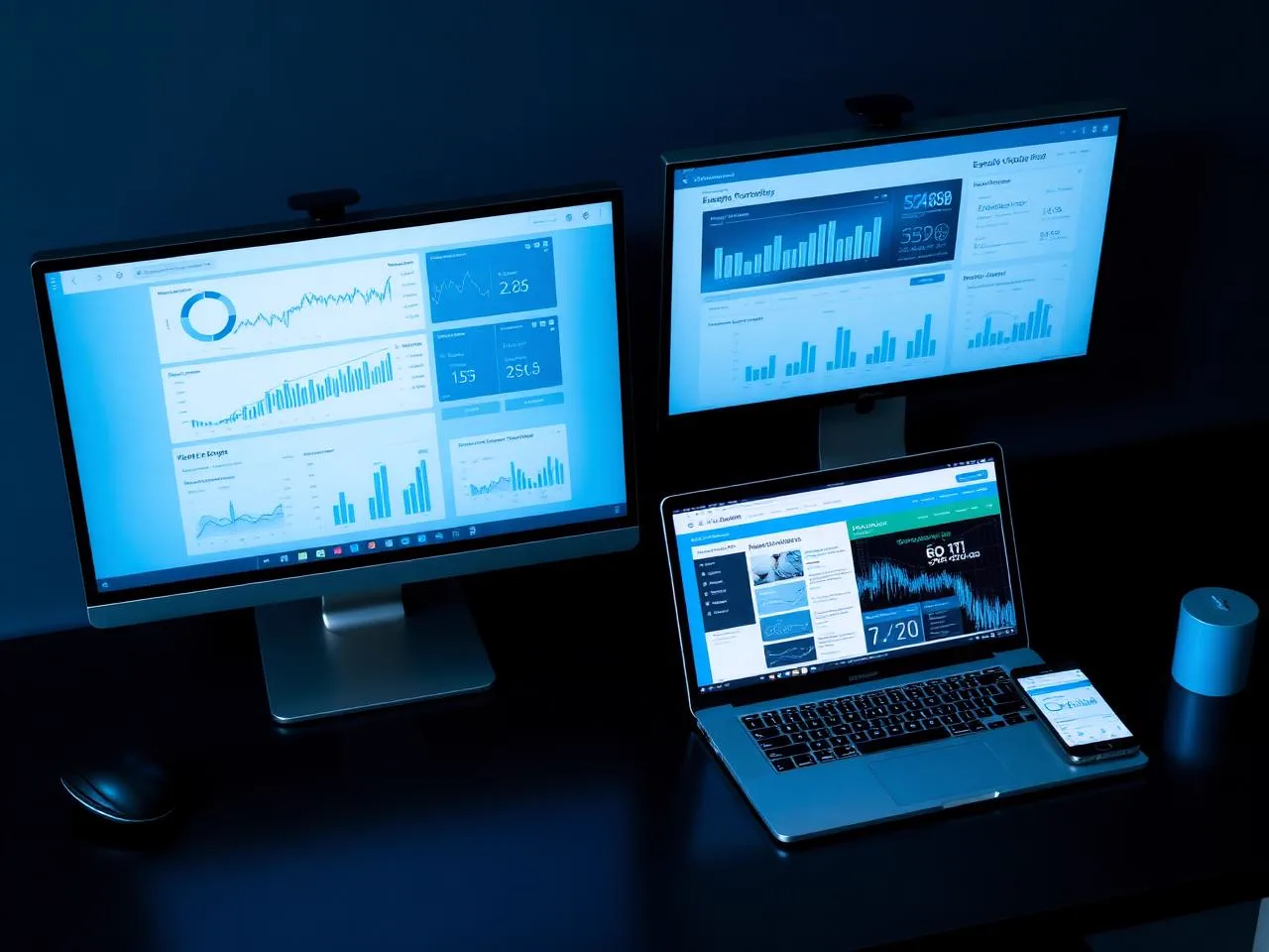 Optirex SaaS platform displayed across an executive dashboard, business web portal and mobile application.